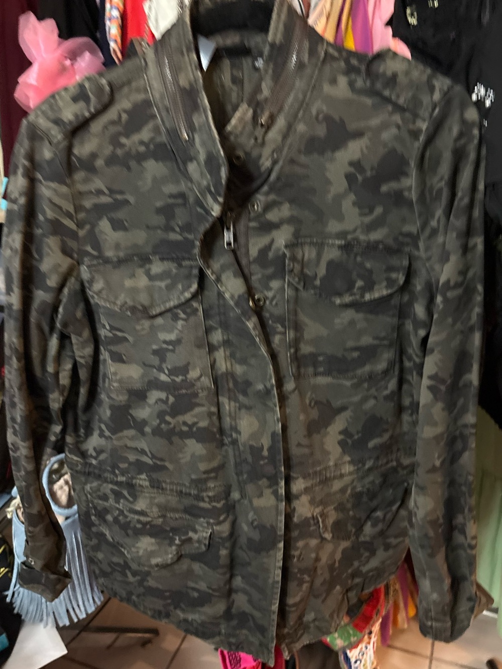 a.n.a Olive Green Camo Utility Jacket. Size Medium.